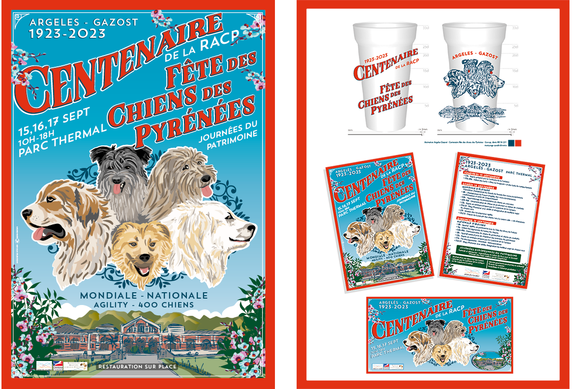 Affiche centenaire de la fête des chiens des Pyrénées