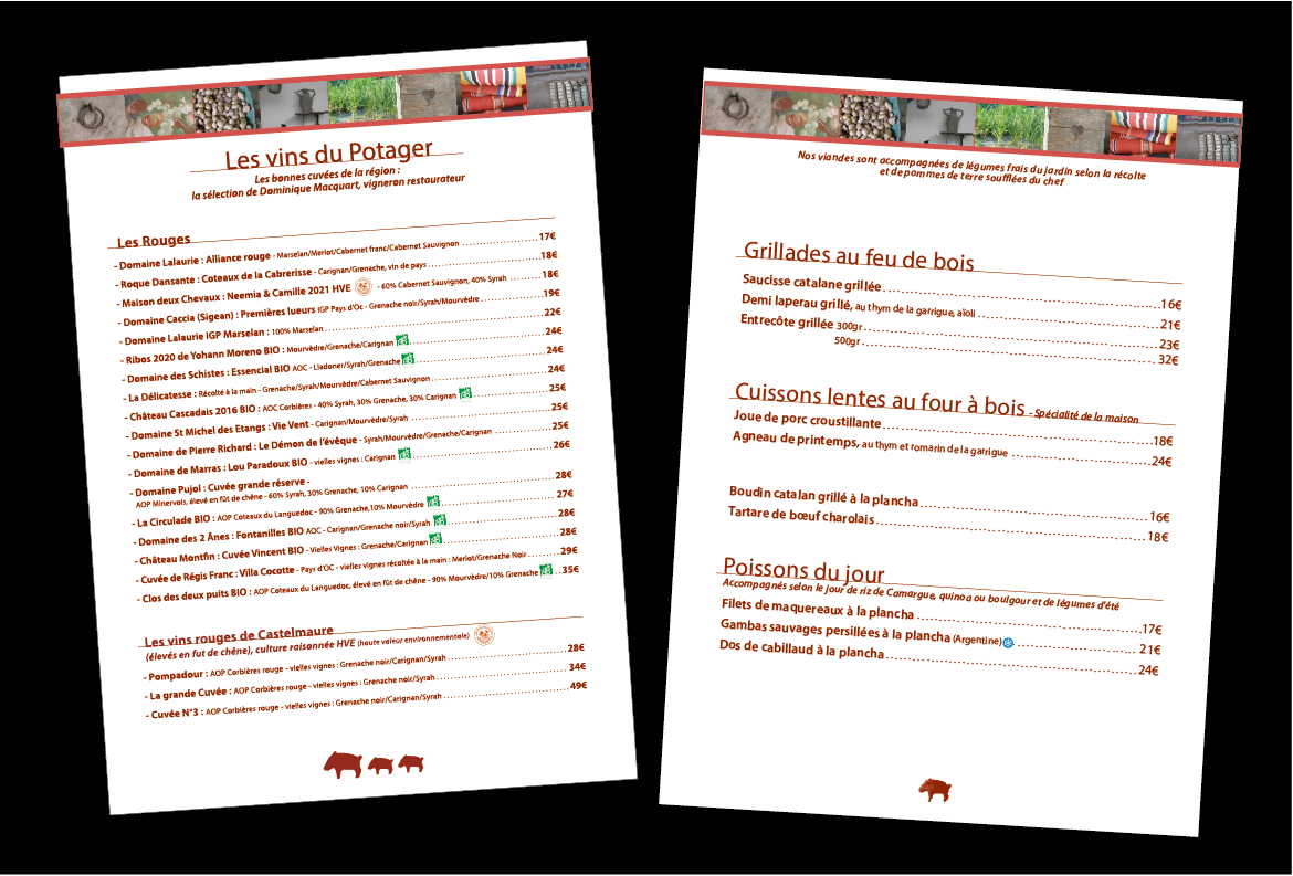 Menus du restaurant Le Potager de Sigean